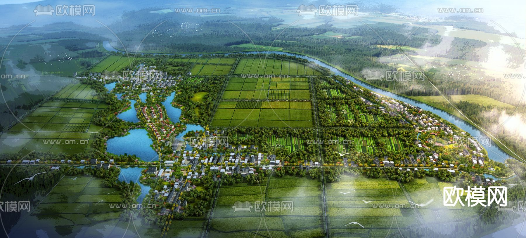 乡村园林鸟瞰psd下载