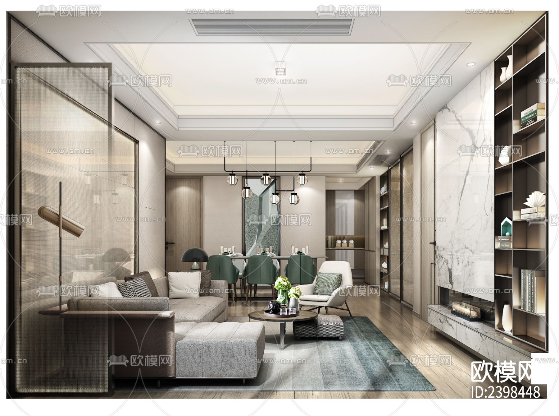 大平层豪宅样板间设计cad施工图下载（渲染图4）