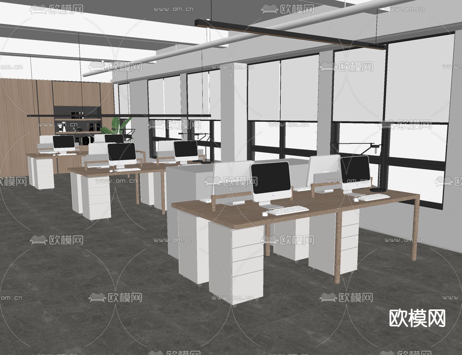 敞开式办公区 办公室su模型下载_ID12225236_sketchup模型下载-欧模网