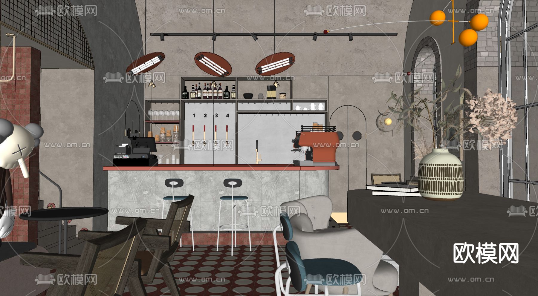 中古风咖啡厅su模型下载（渲染图6）