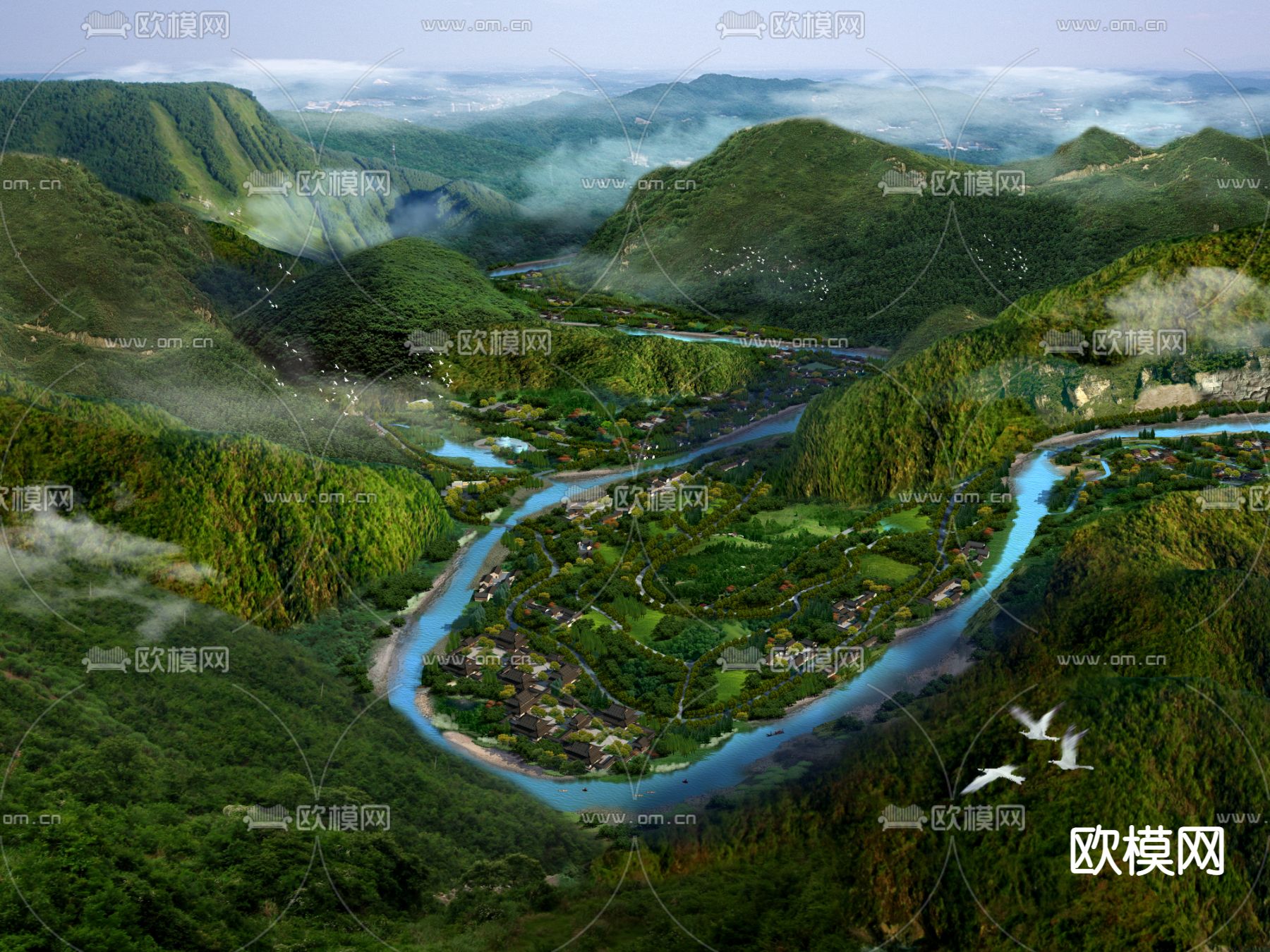园林景观鸟瞰psd下载_ID12220065_3dmax免费模型-欧模网