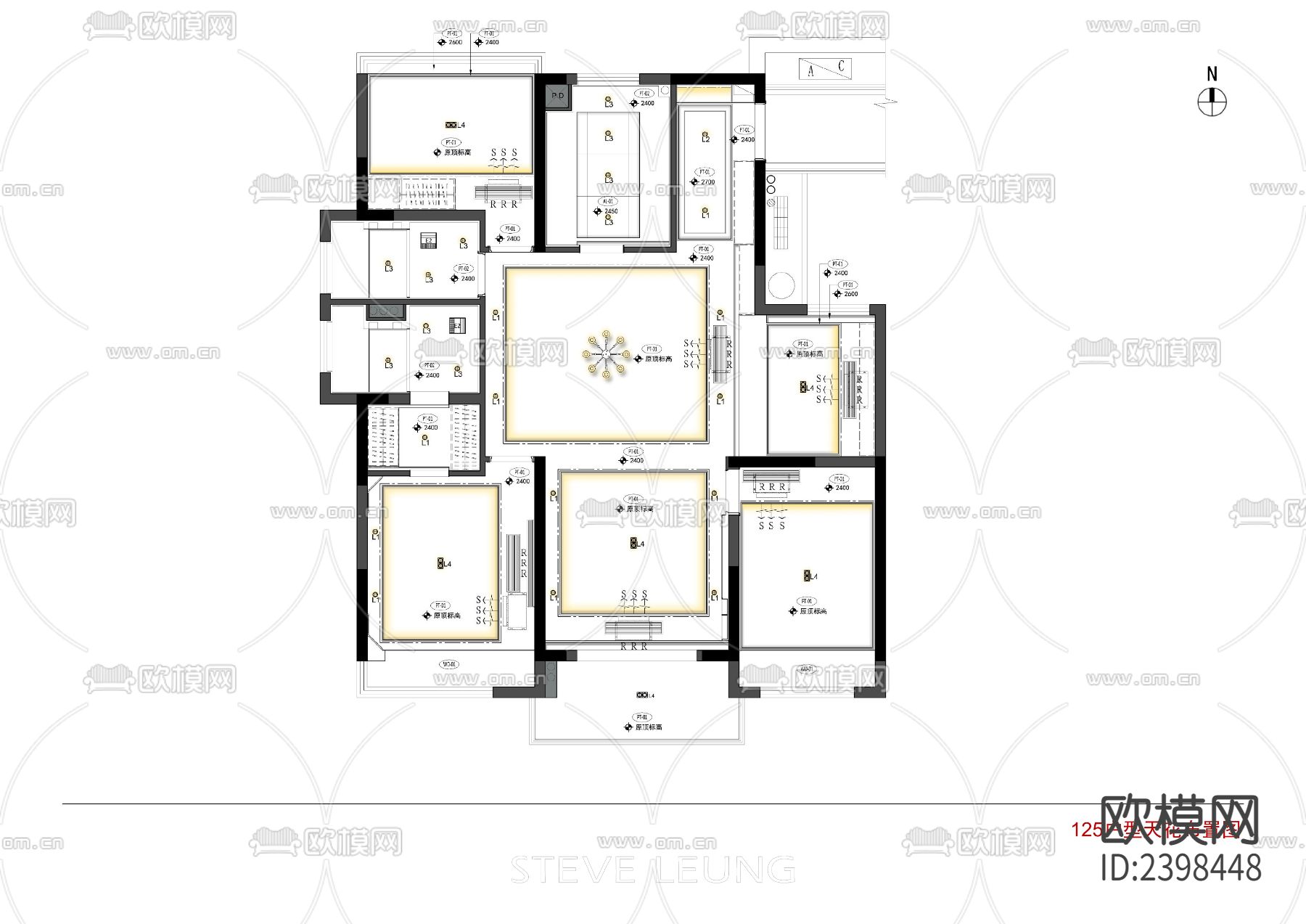 大平层豪宅样板间设计cad施工图下载（渲染图1）