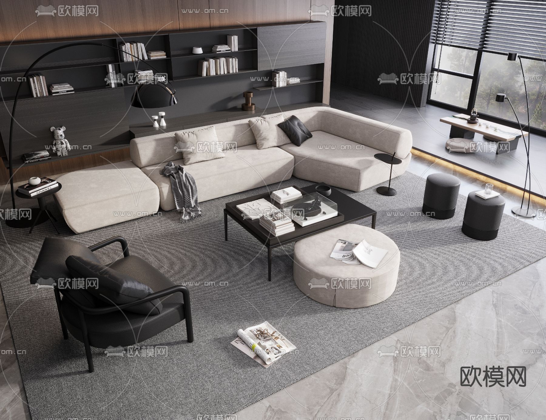 B&B Italia 转角组合沙发su模型下载（渲染图1）