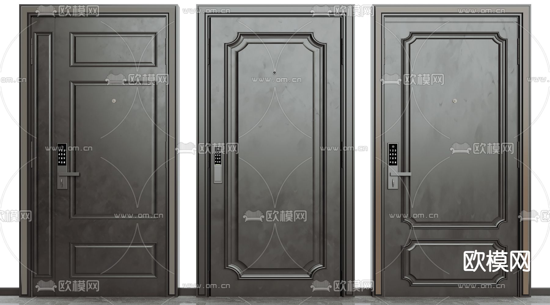现代入户门 防盗门单开门3d模型下载（渲染图2）