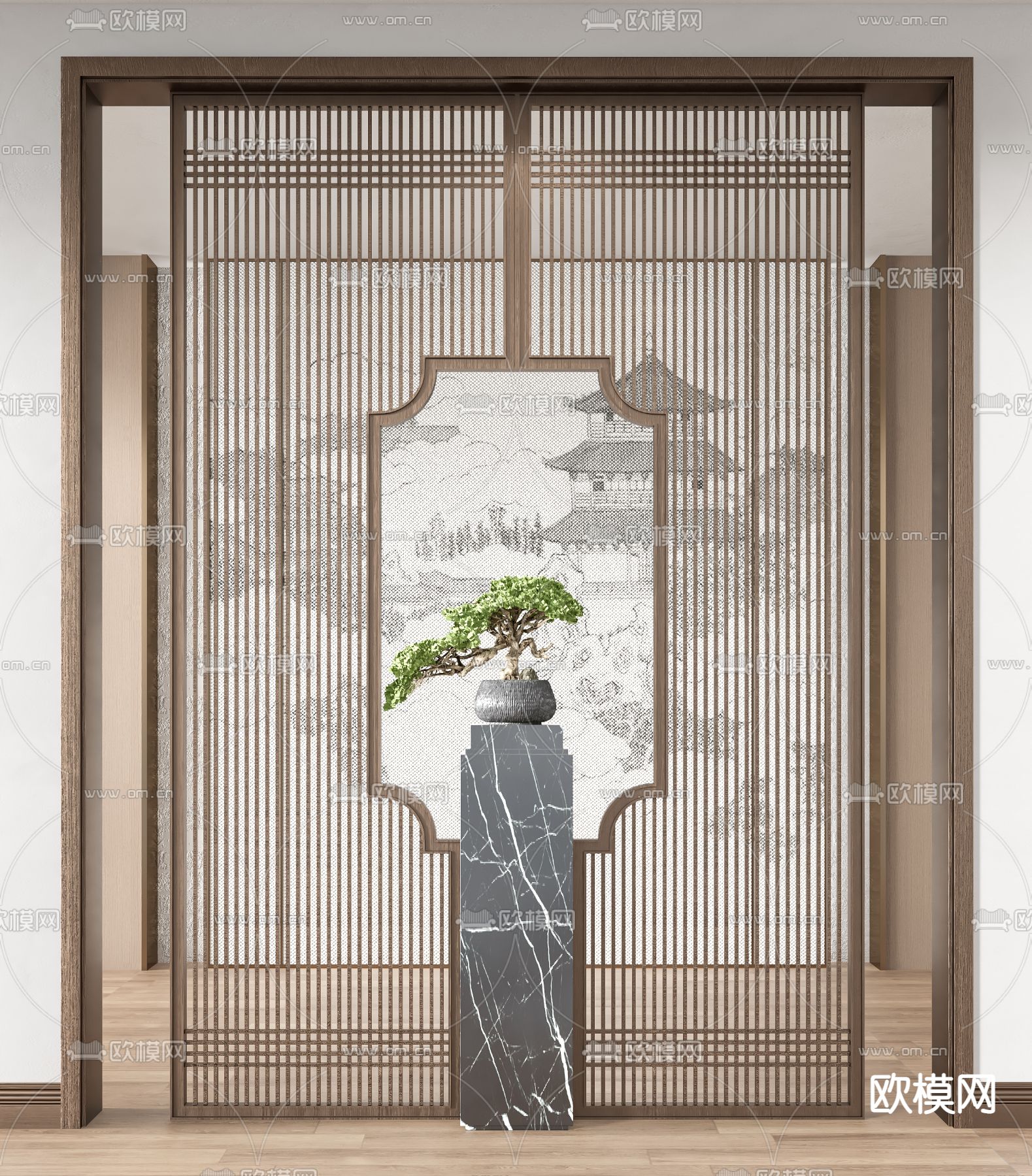 新中式屏风 隔断3d模型下载（渲染图3）