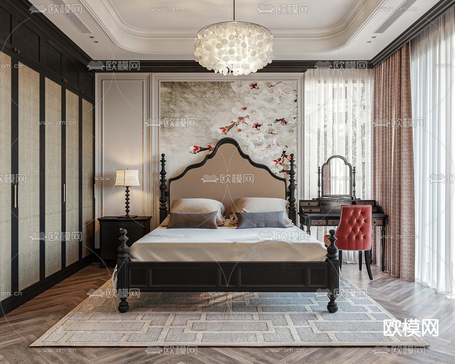 东南亚风卧室 主卧3d模型下载（渲染图1）