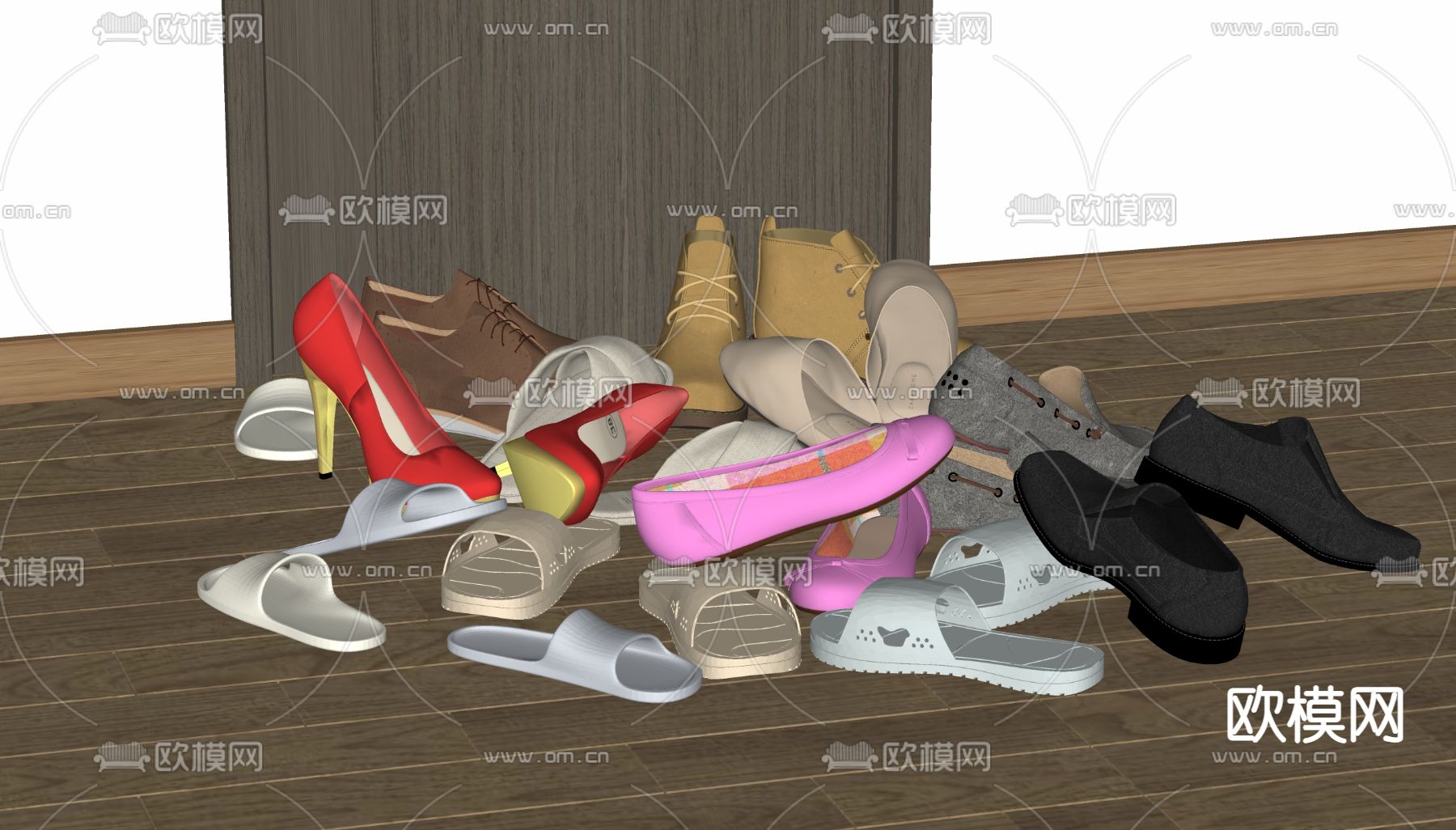 现代高跟鞋 皮鞋su模型下载（渲染图2）