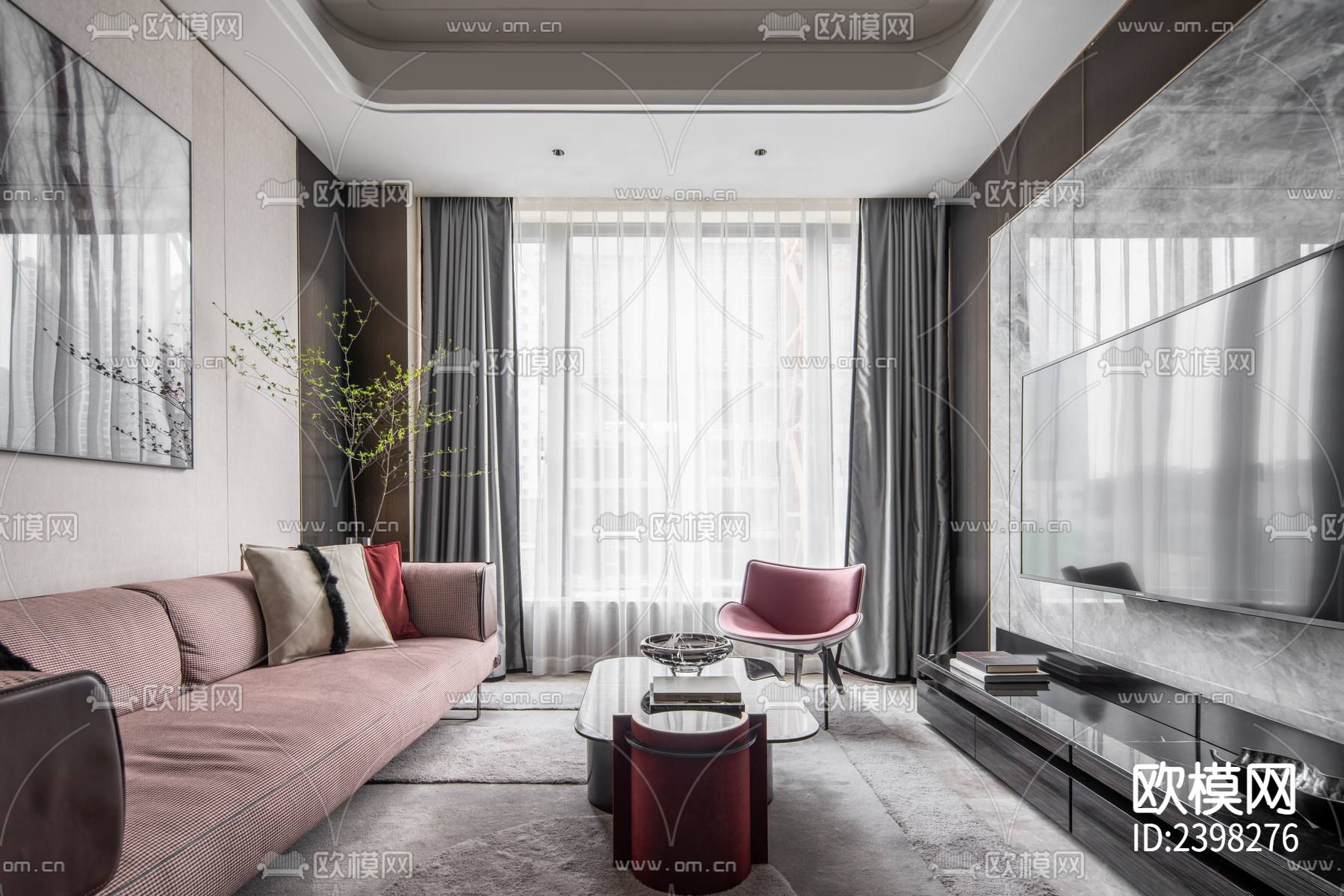 公寓样板间设计cad施工图下载（渲染图2）