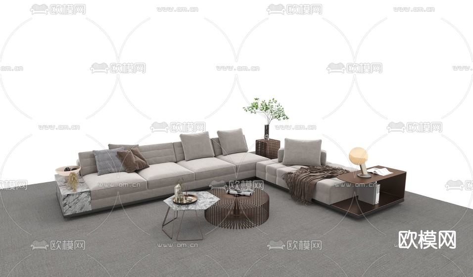 现代转角组合沙发免费3d模型下载_ID12223637_3dmax免费模型-欧模网