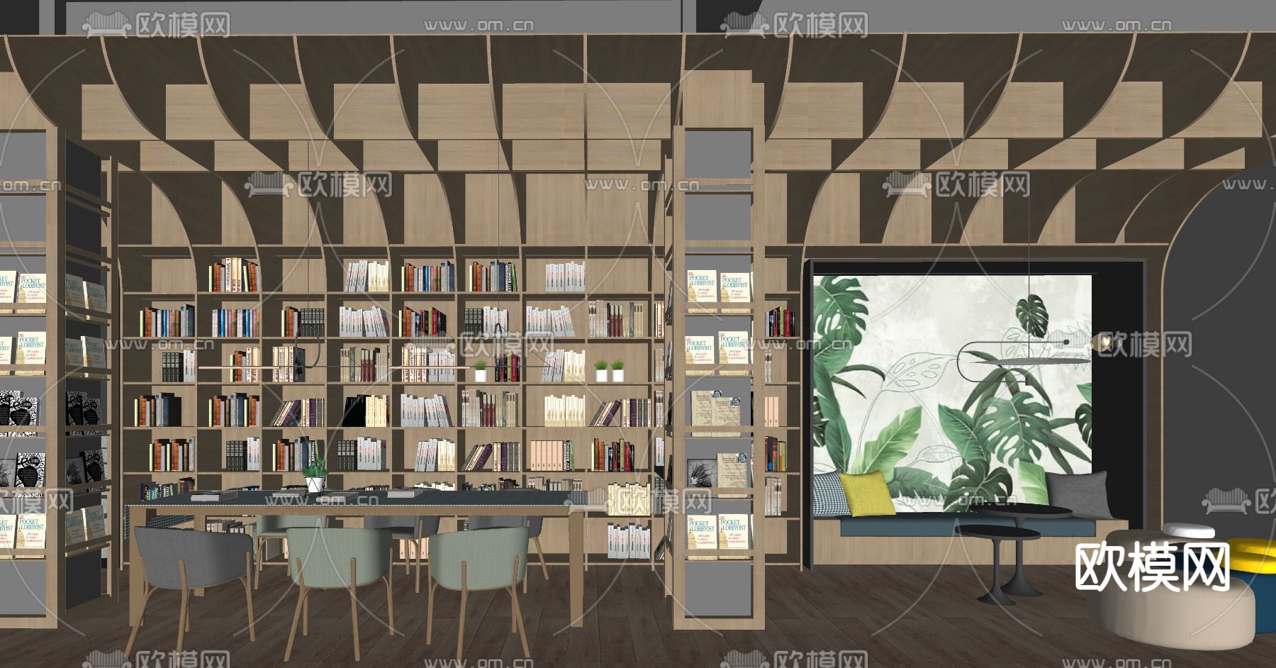 现代图书馆书店su模型下载（渲染图2）