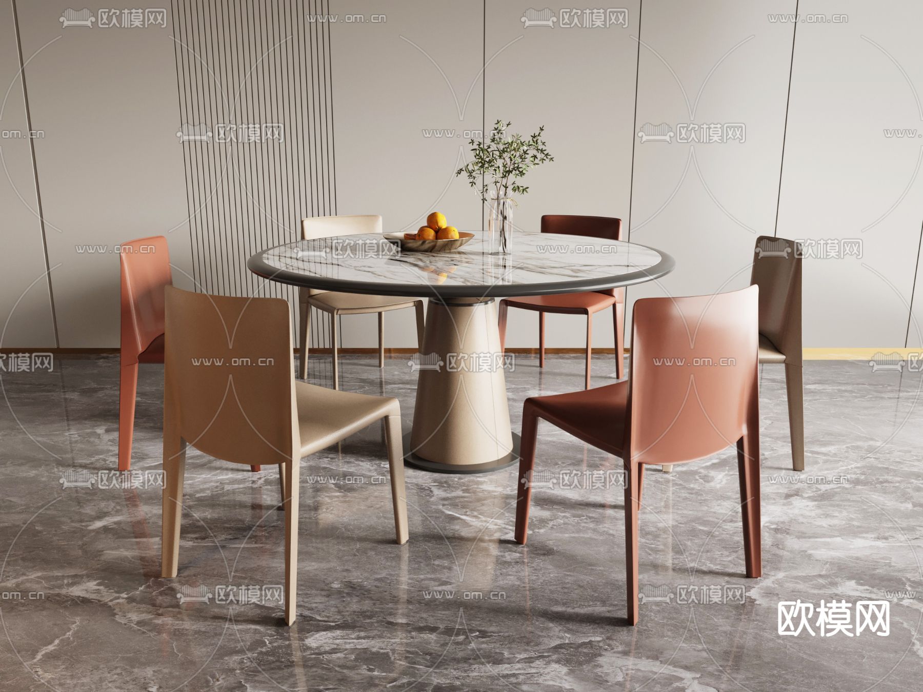 圆形餐桌椅3d模型下载
