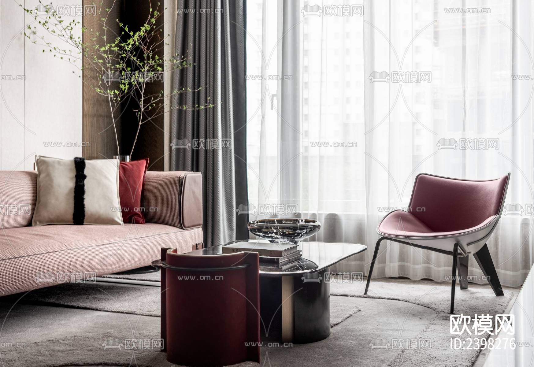 公寓样板间设计cad施工图下载（渲染图3）