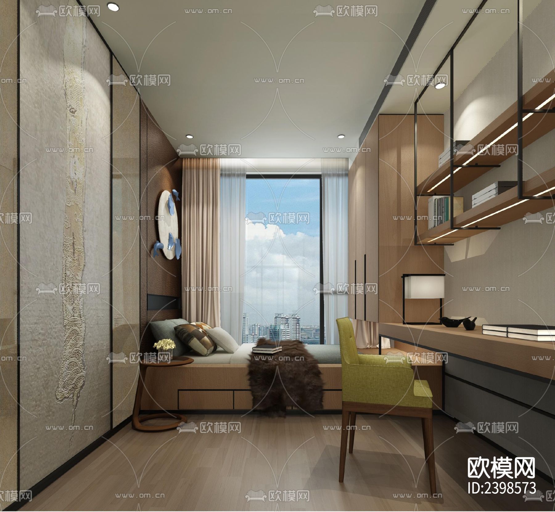 大平层豪宅样板间设计cad施工图下载（渲染图3）