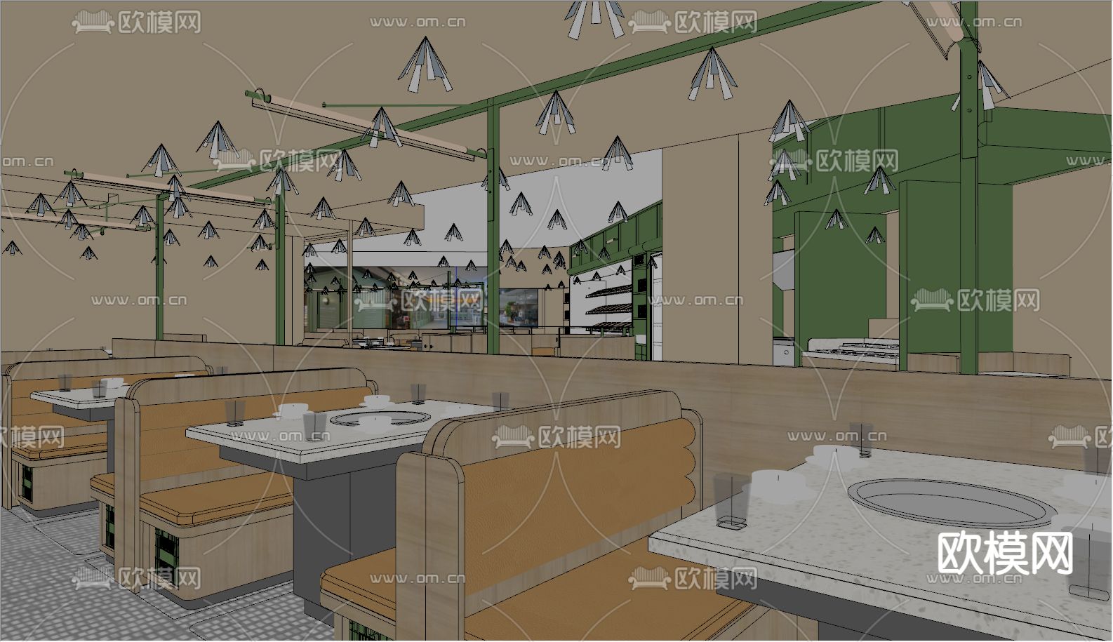 现代火锅店 餐厅su模型下载（渲染图2）