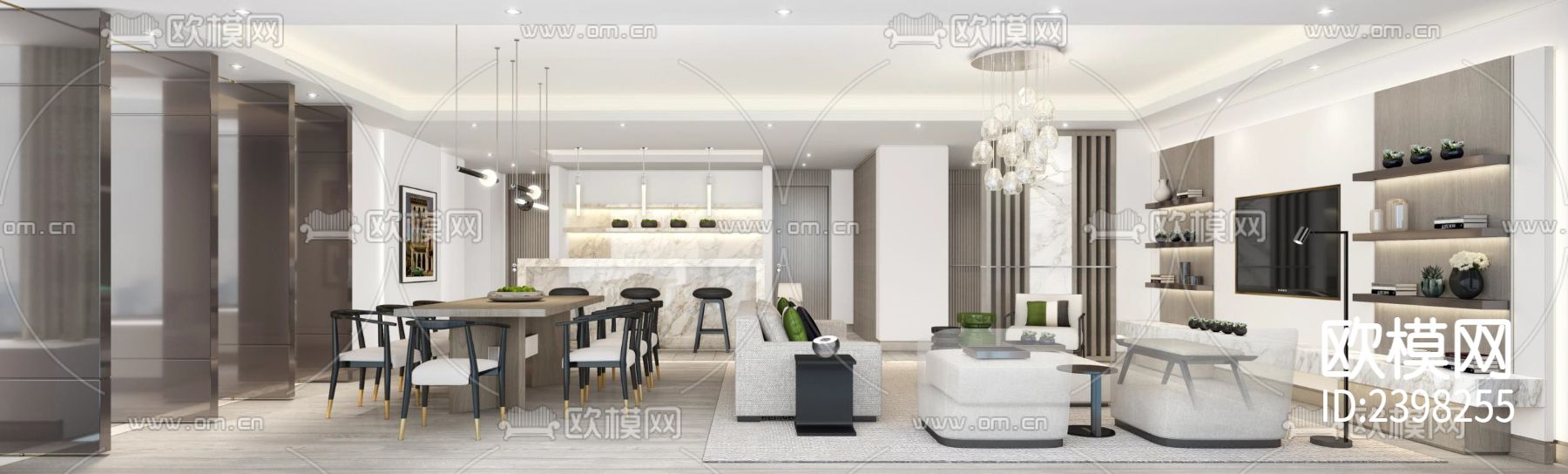 公寓样板间设计cad施工图下载（渲染图3）