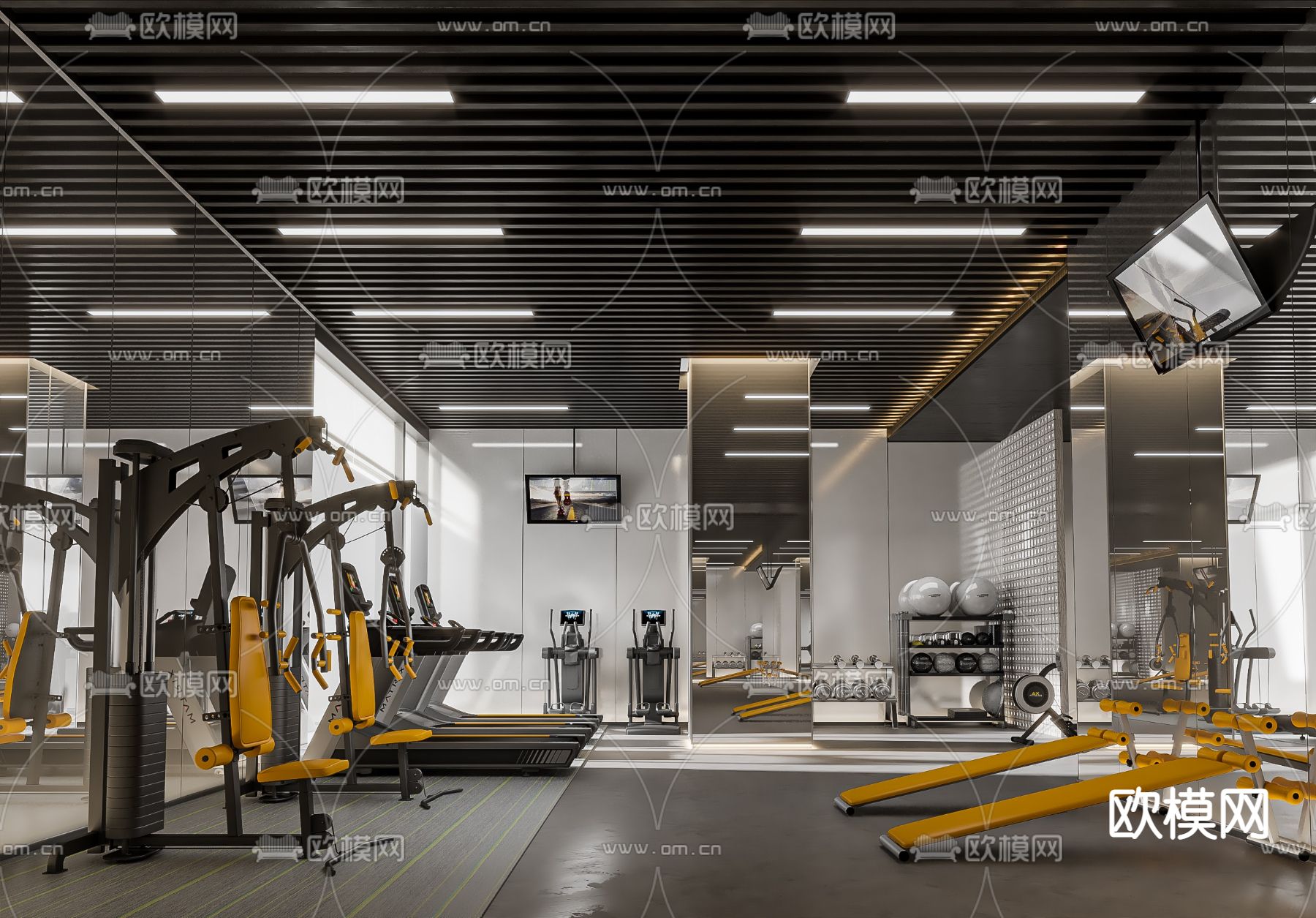 现代健身房su模型下载（渲染图1）