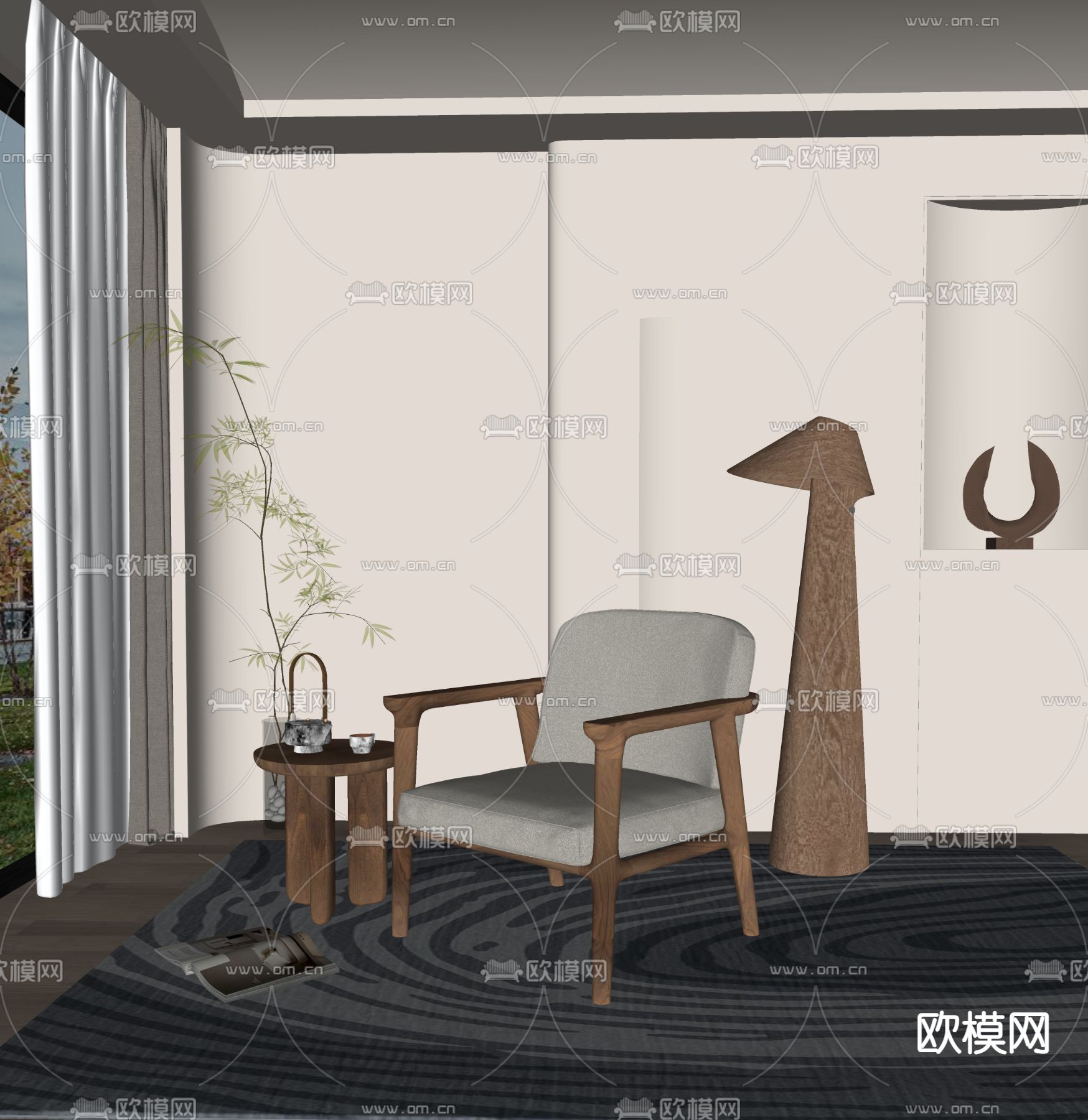 侘寂风休闲椅子su模型下载_ID12227173_sketchup模型下载-欧模网