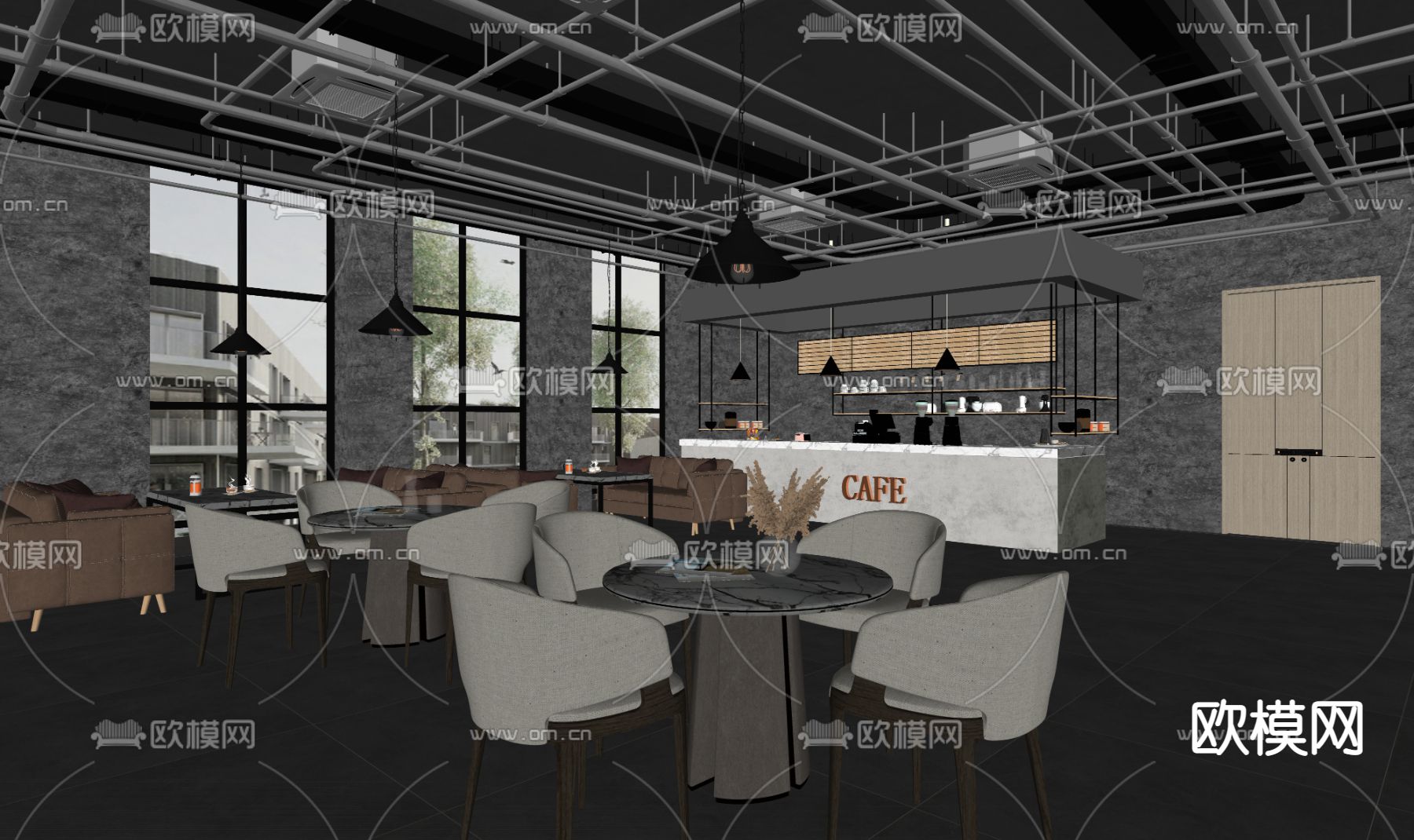 现代咖啡馆 咖啡厅su模型下载（渲染图2）