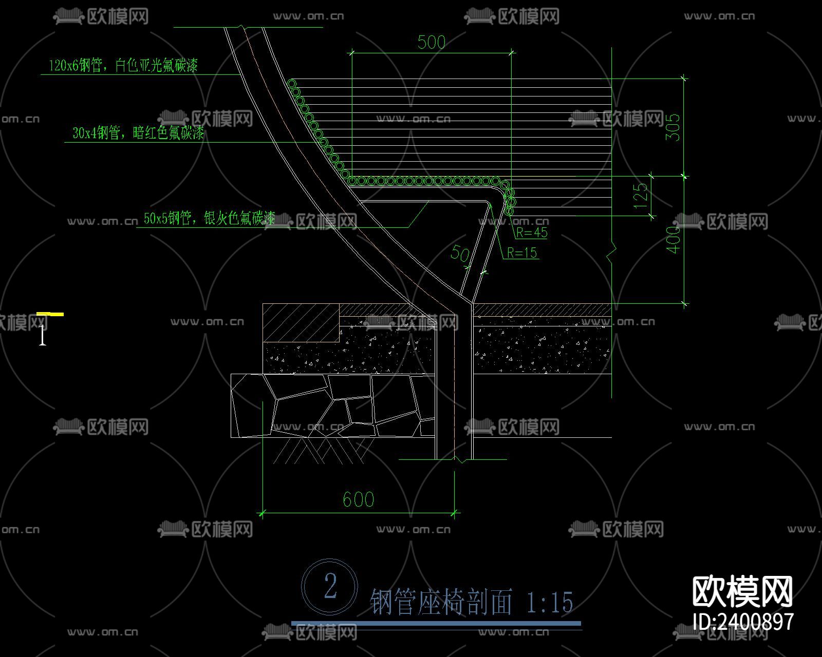 现代弧形紫藤铁艺廊架设计cad施工图下载（渲染图1）