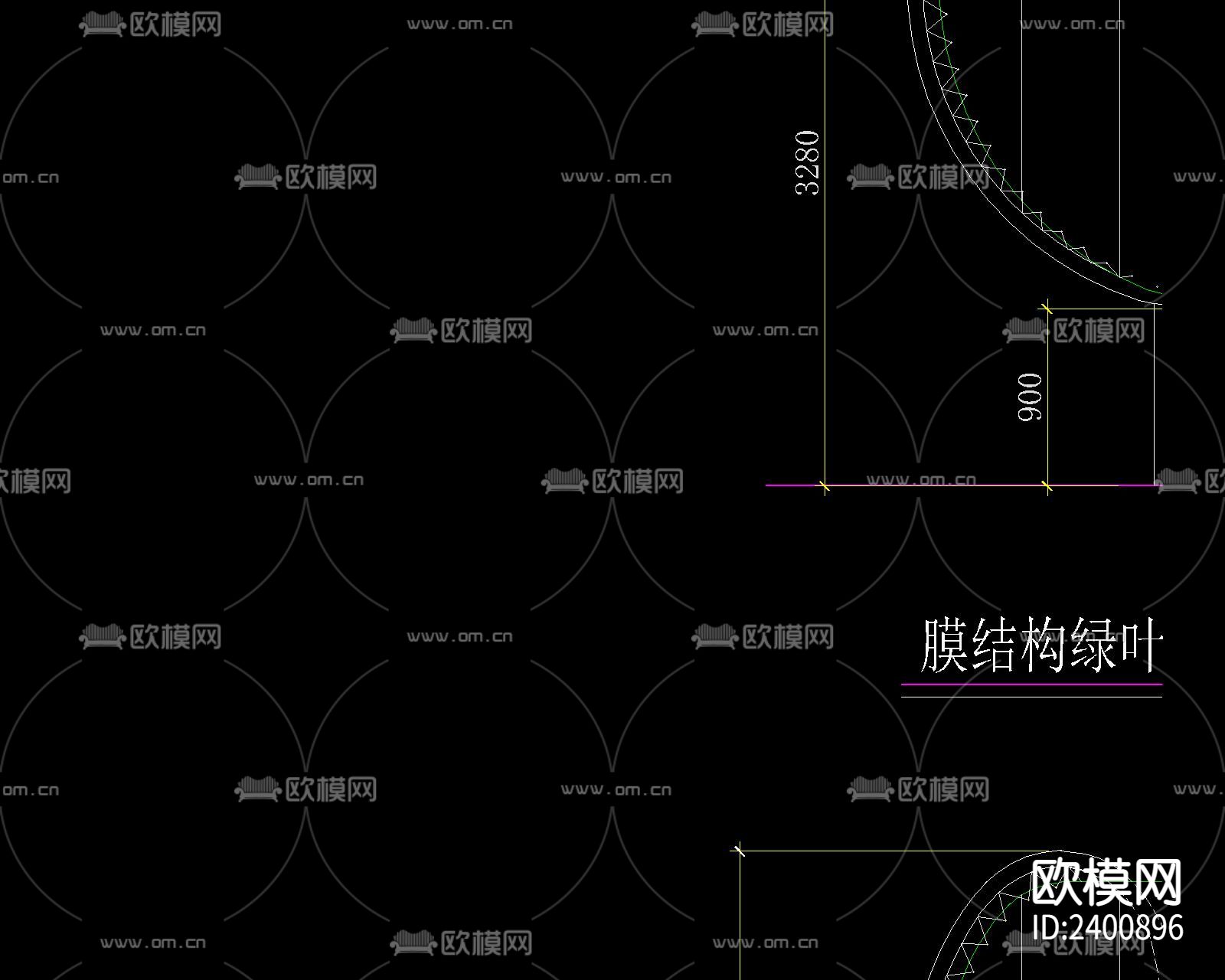 现代膜结构绿叶亭设计cad施工图下载（渲染图1）