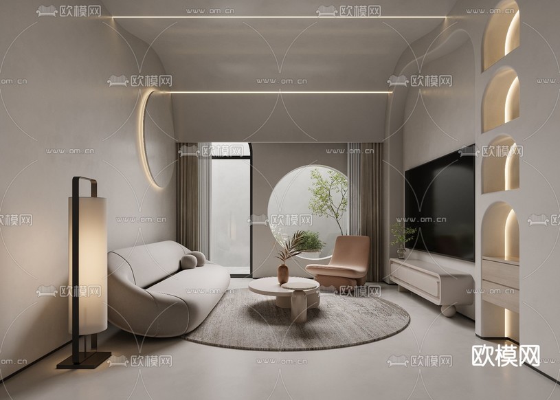 侘寂客厅3d模型下载(渲染图1)