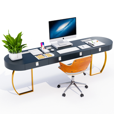  椭圆办公桌椅su模型 