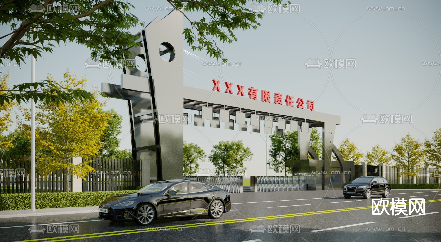 厂区大门 门头3d模型下载