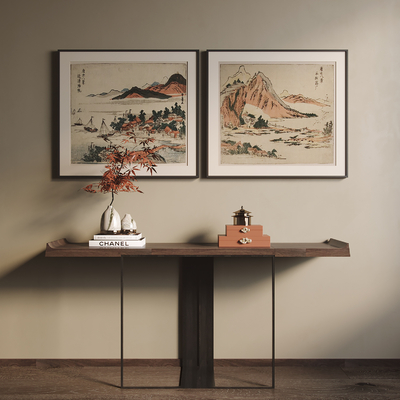 新中式山水装饰画 挂画su模型