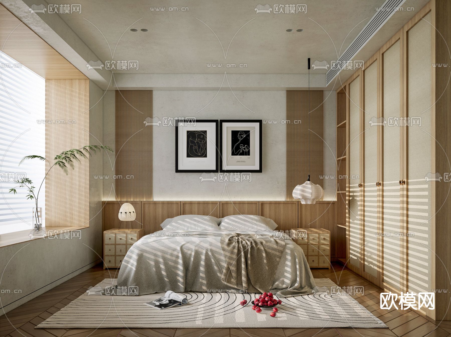 日式卧室 主人房su模型下载（渲染图1）