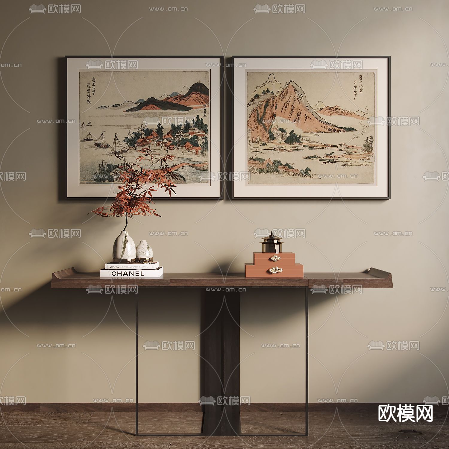 新中式山水装饰画 挂画su模型