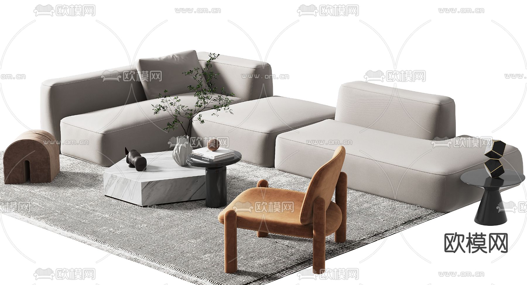 白色转角组合沙发3d模型下载