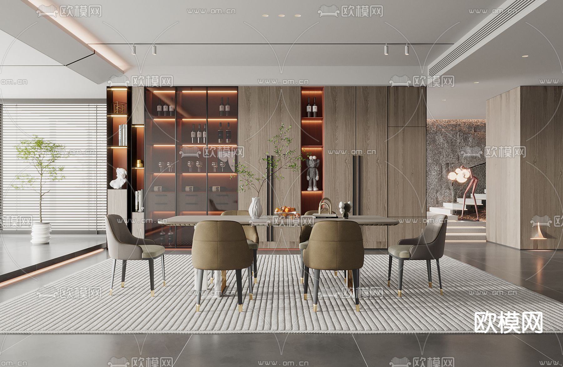 现代餐厅3d模型下载_ID12227136_3dmax免费模型-欧模网
