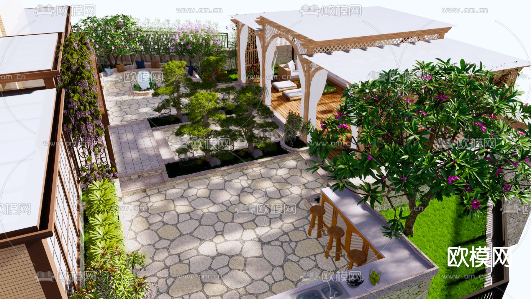 现代楼顶花园su模型