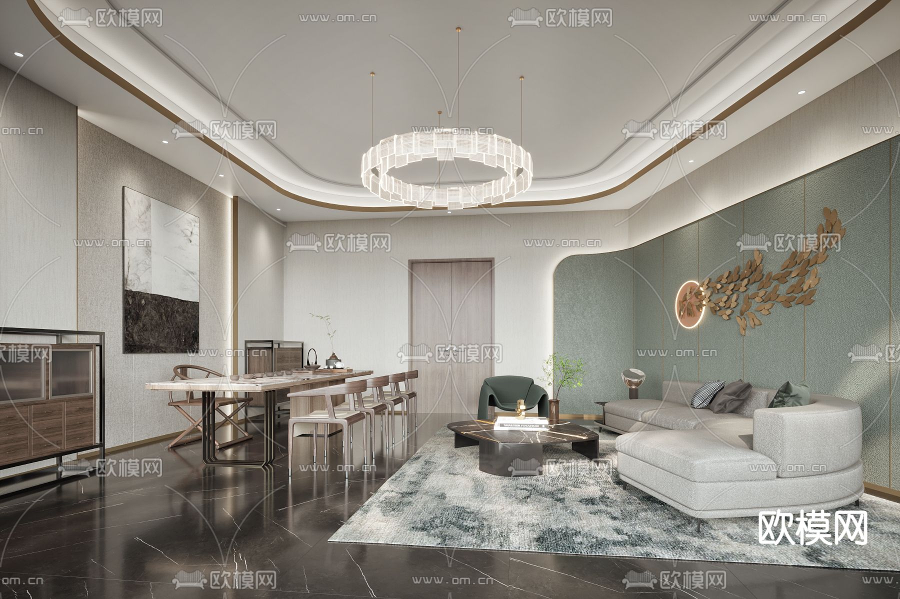 轻奢VIP会客室 洽谈室 接待室3d模型下载_ID12227672_3dmax免费模型-欧模网