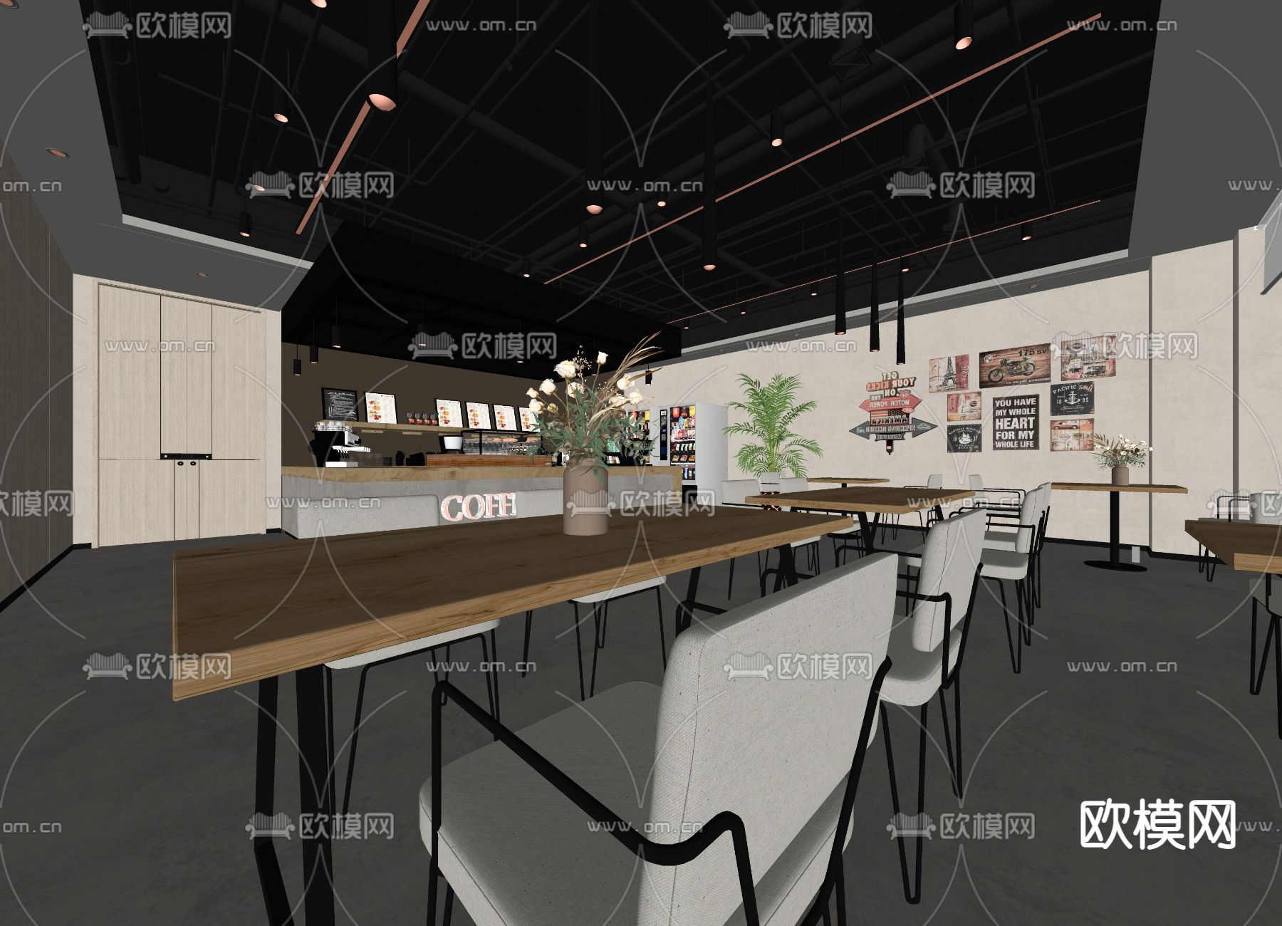 工业风咖啡厅su模型下载（渲染图2）