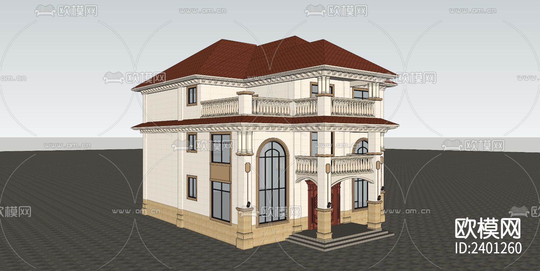 欧式别墅设计cad施工图下载（渲染图9）