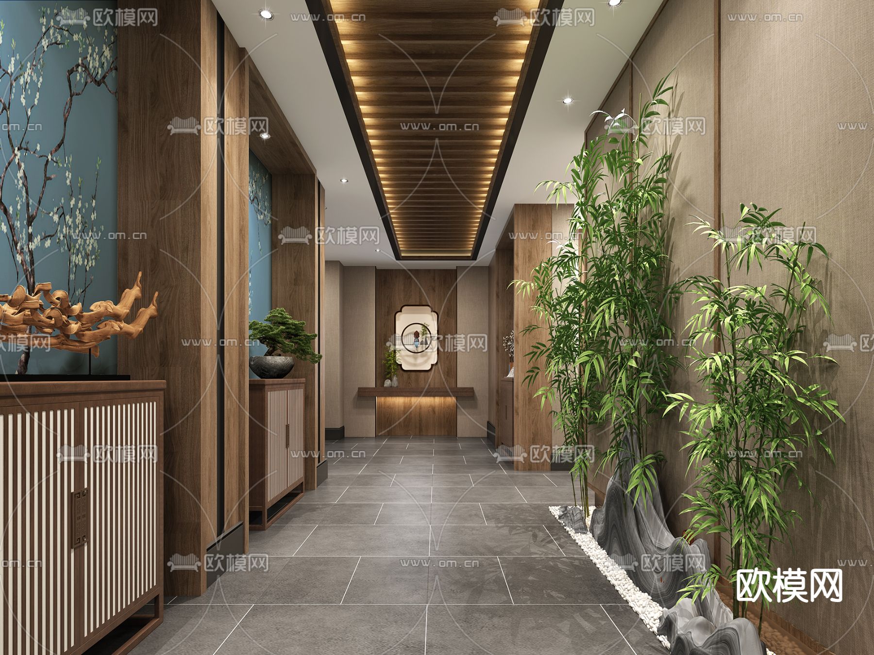 新中式SPA美容店过道3d模型下载（渲染图3）