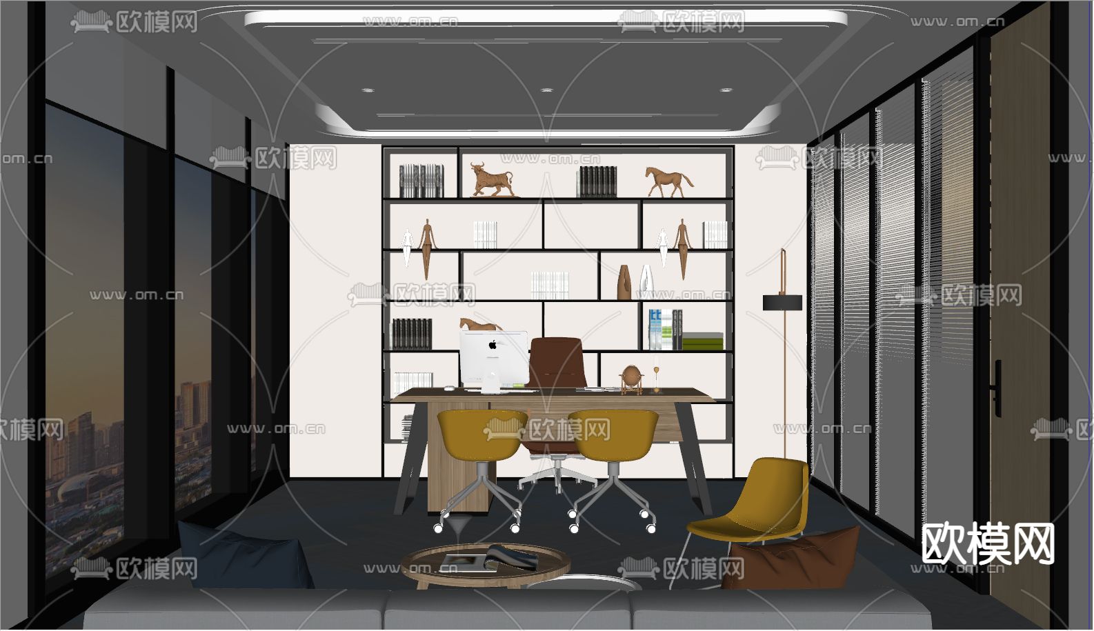 现代总经理办公室su模型下载（渲染图2）