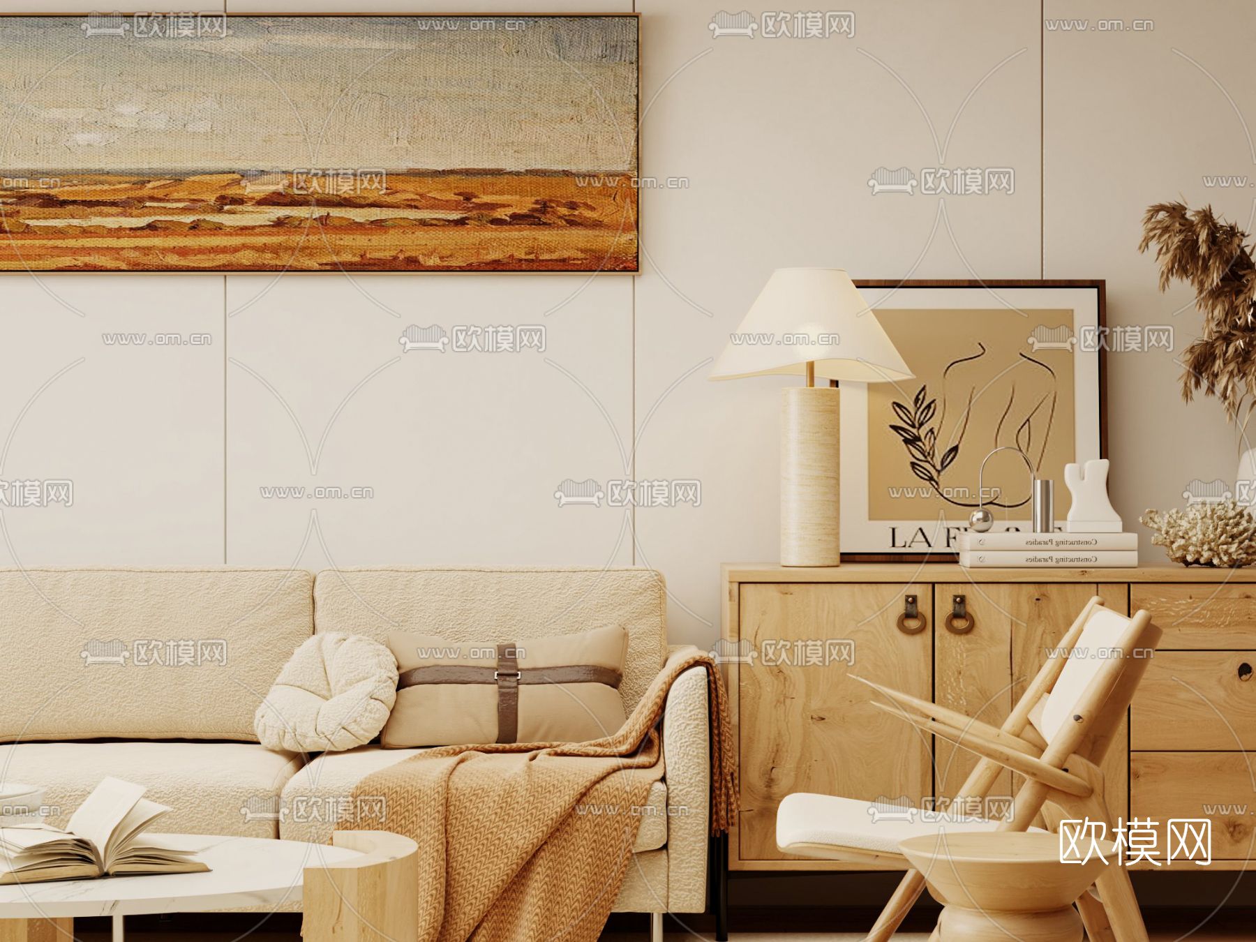 侘寂组合沙发3d模型下载（渲染图3）