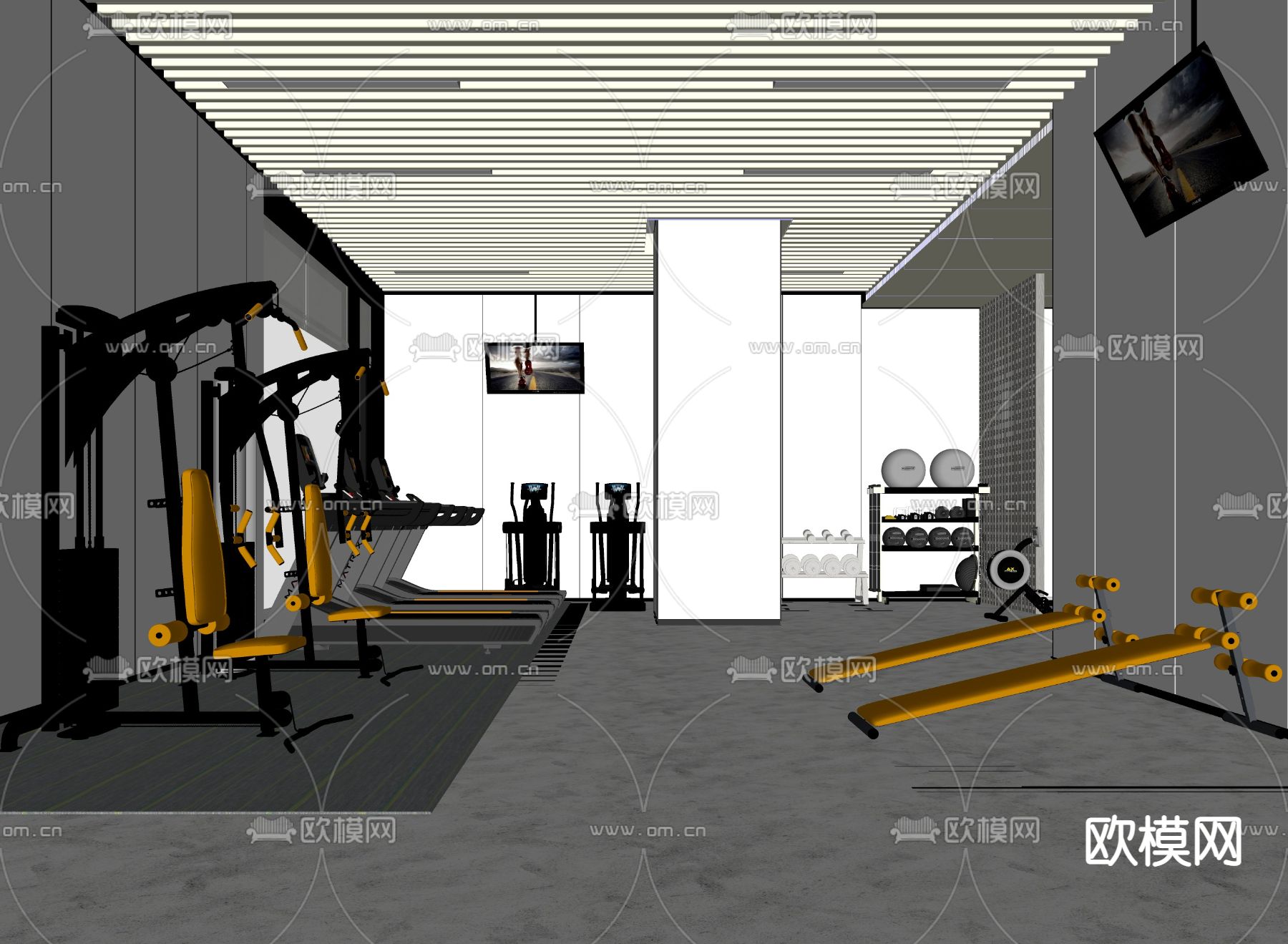 现代健身房su模型下载（渲染图2）
