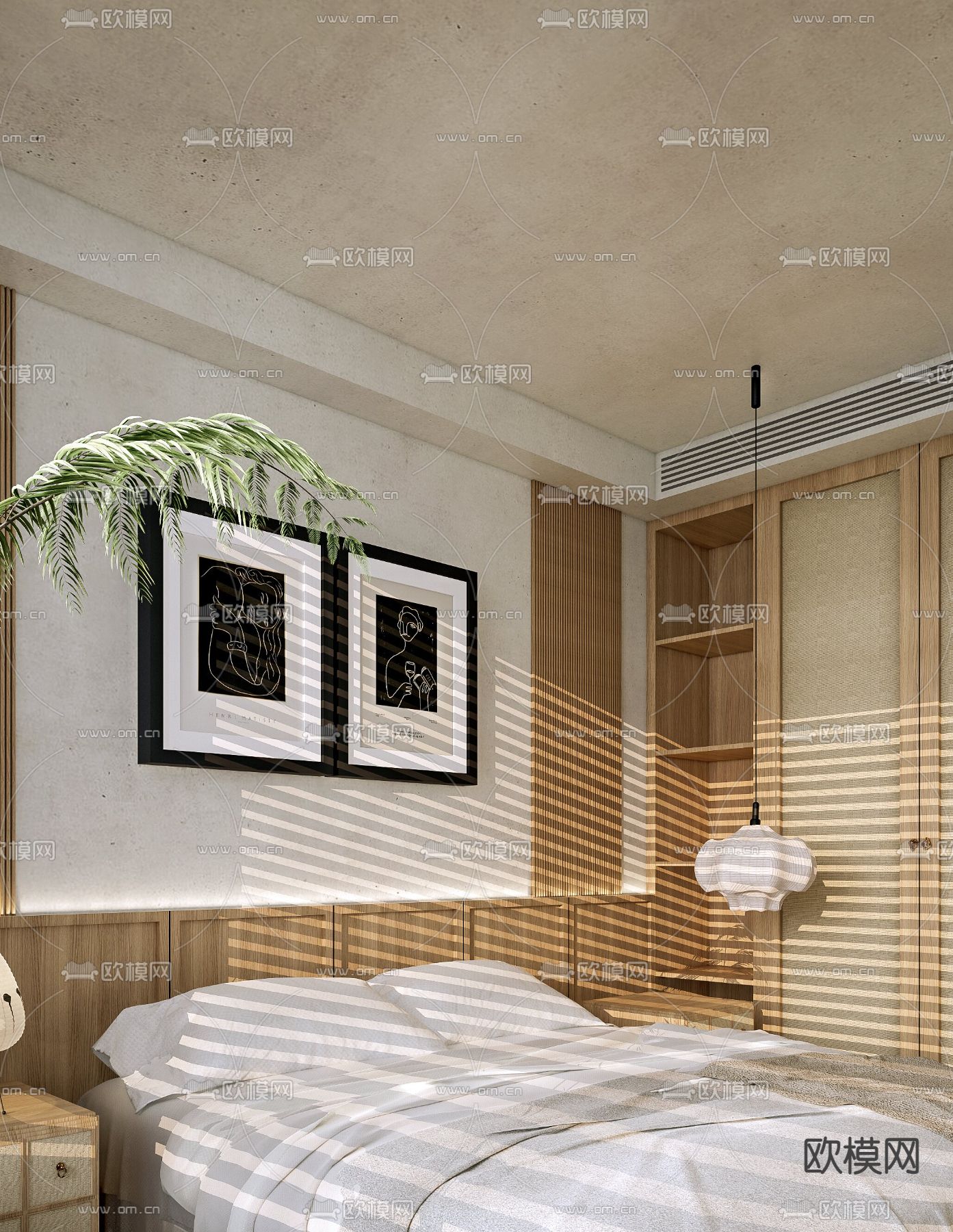 日式卧室 主人房su模型下载（渲染图2）