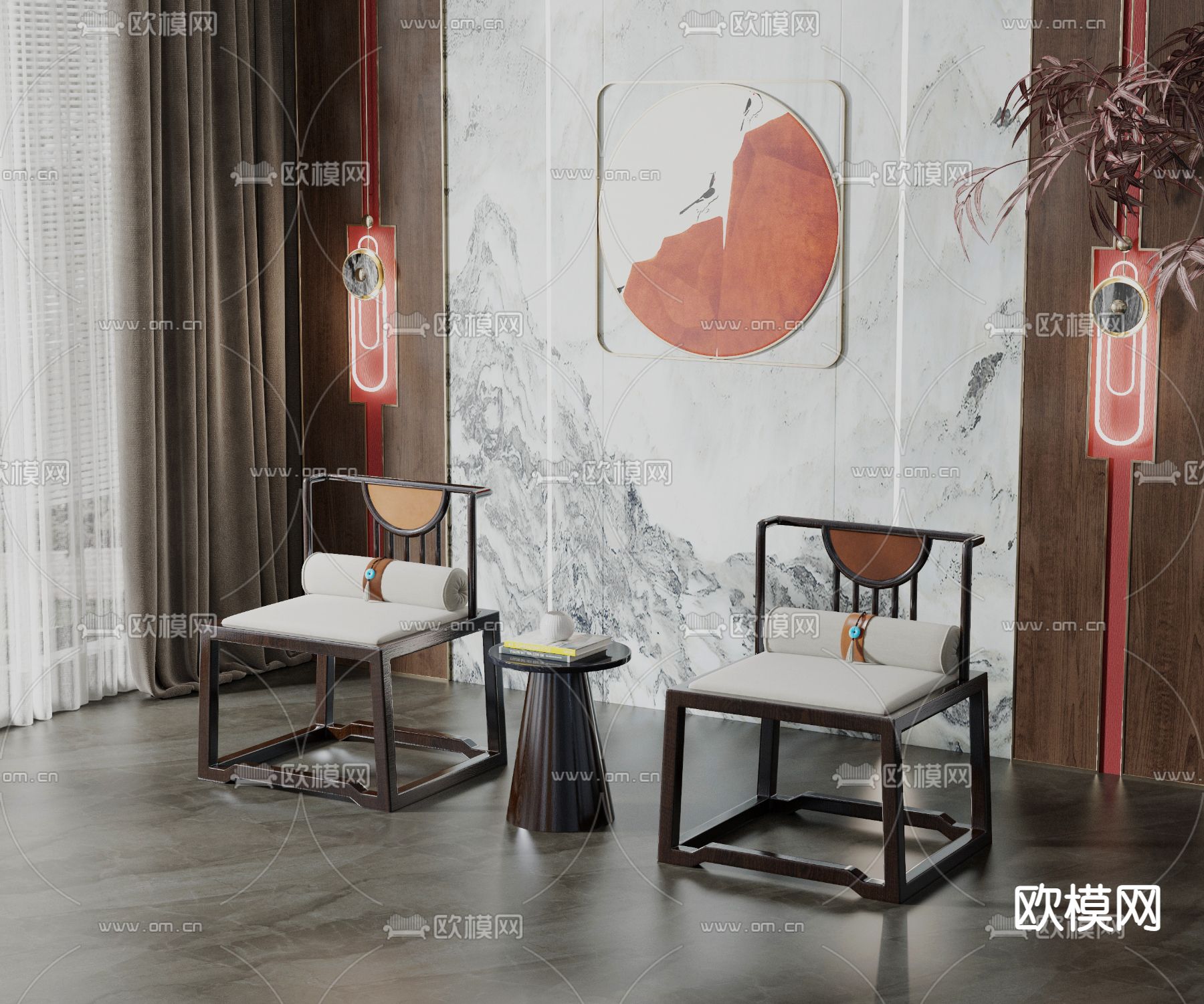 新中式休闲桌椅3d模型下载