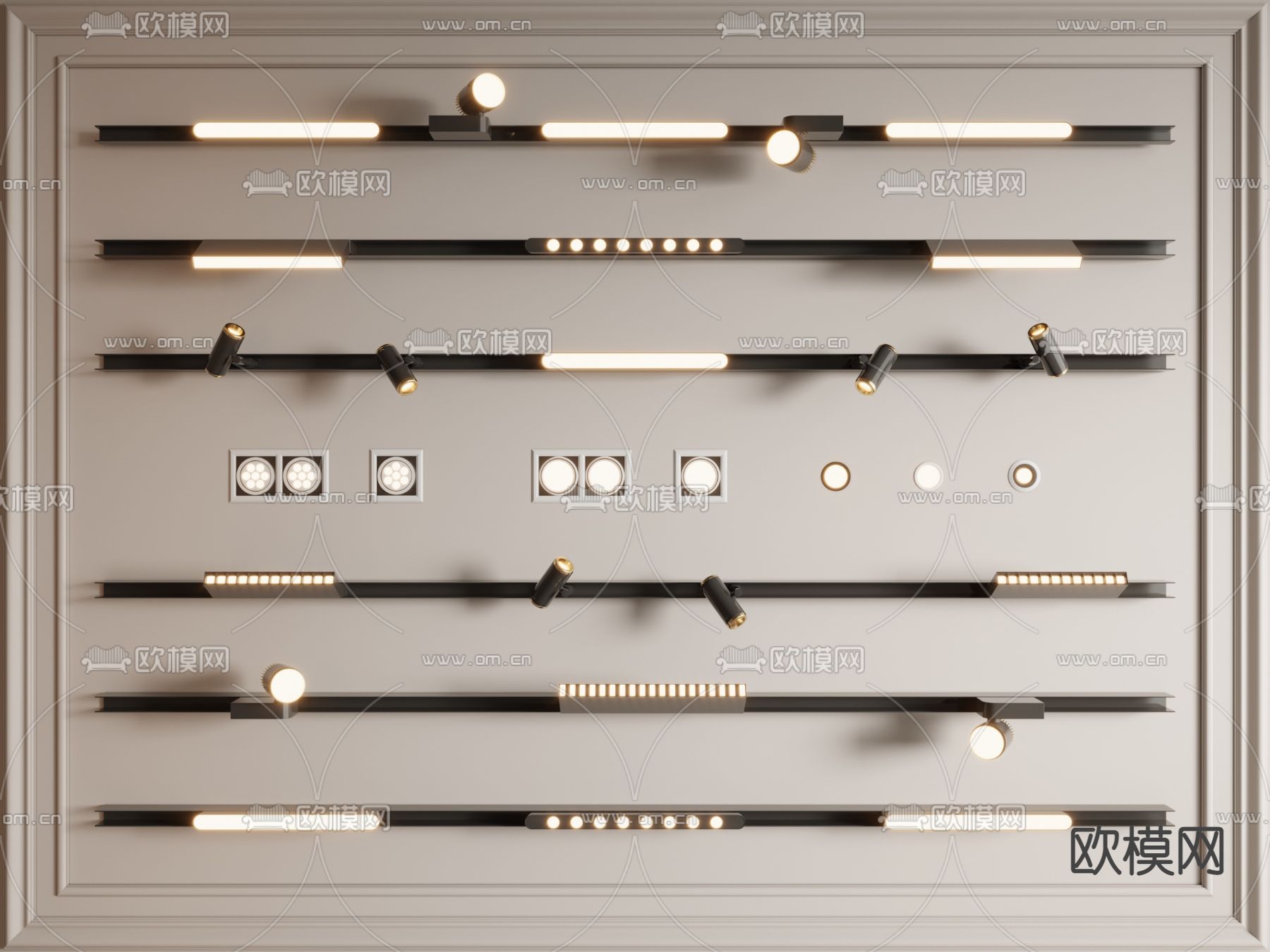 磁吸轨道灯 筒灯射灯3d模型下载