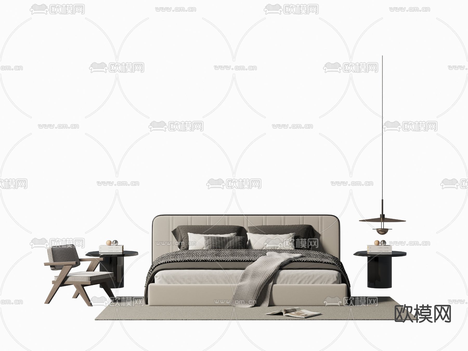 现代双人床3d模型下载（渲染图2）