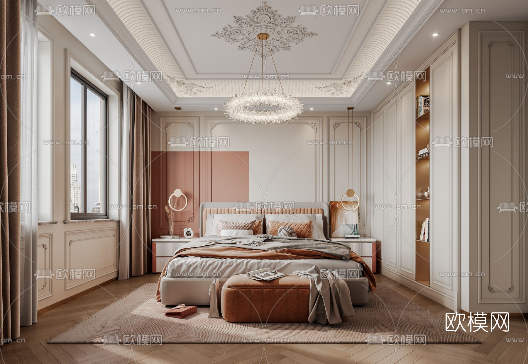 简欧卧室 主人房3d模型下载（渲染图1）