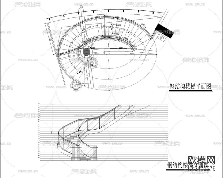 钢结构旋转楼梯节点设计cad施工图下载(渲染图1)