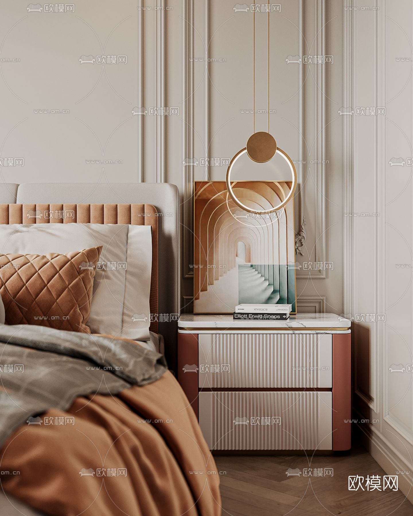 简欧卧室 主人房3d模型下载（渲染图2）