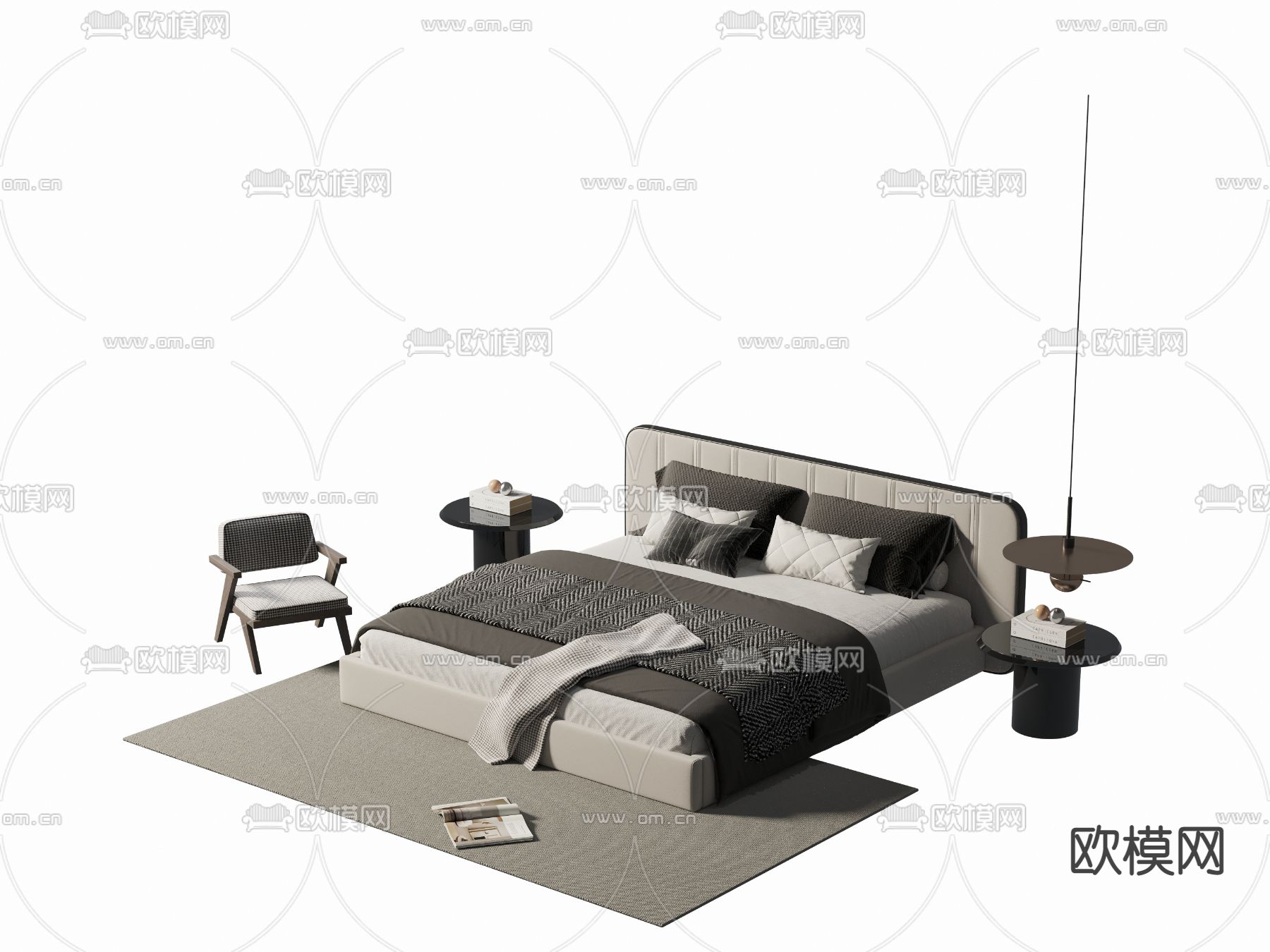 现代双人床3d模型下载（渲染图1）