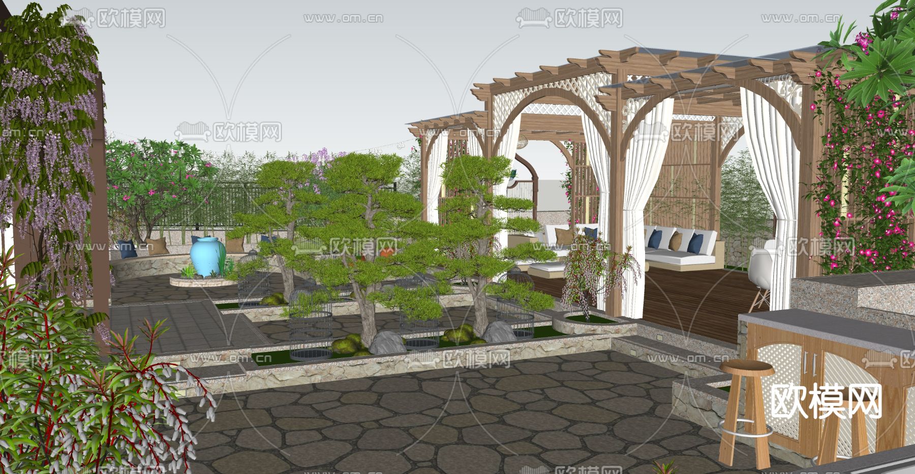 现代楼顶花园su模型