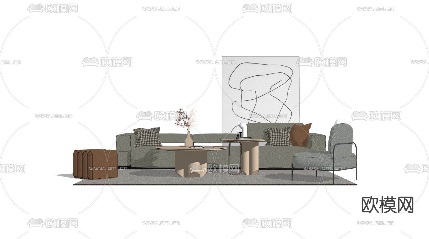 北欧转角组合沙发su模型下载（渲染图4）